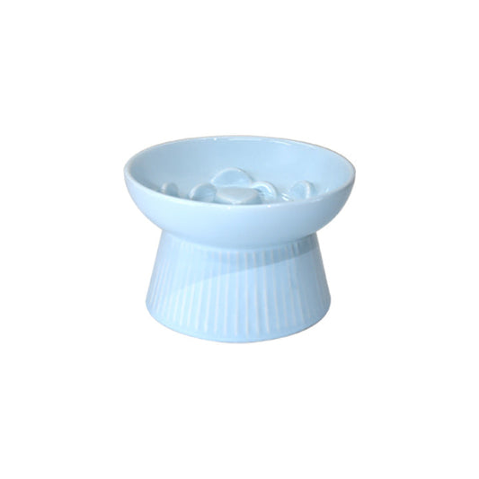 KFX-7067581 Ceramic High Foot Slow Feed Pet Bowl for Cats and Dogs - Anti-Choke Design and Tumble Resistant