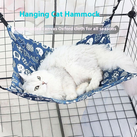 KFX-7069245 Fleece-Lined Cat Hammock in Various Winter Patterns - Comfortable Pet Bed for Cats