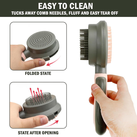 KFX-7070653 Double-Sided Cat Grooming Brush with Flea Comb for Shedding and Hair Removal