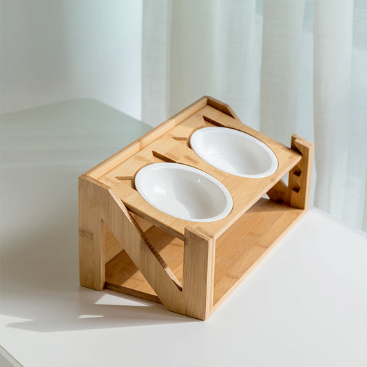 KFX-7084861 Wooden Cat Bowl Dish Rack for Elevated Pet Feeding