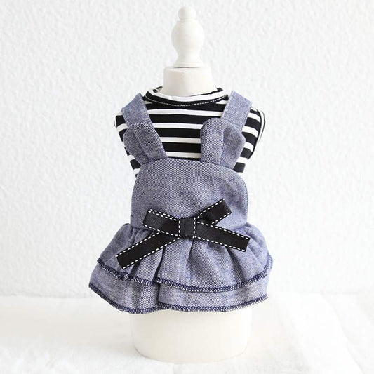 KFX-7089213 Striped Denim Dog Harness for Spring - Comfortable Black Cloth Design