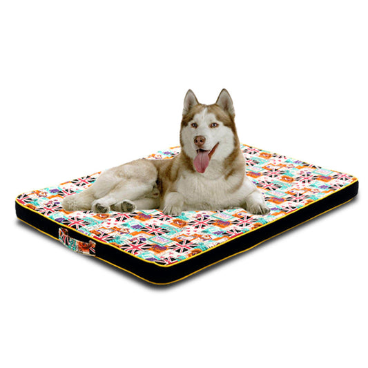 KFX-7096253 Thickened Dog Bed Mat with High Resilience Sponge and Printed Canvas Cover