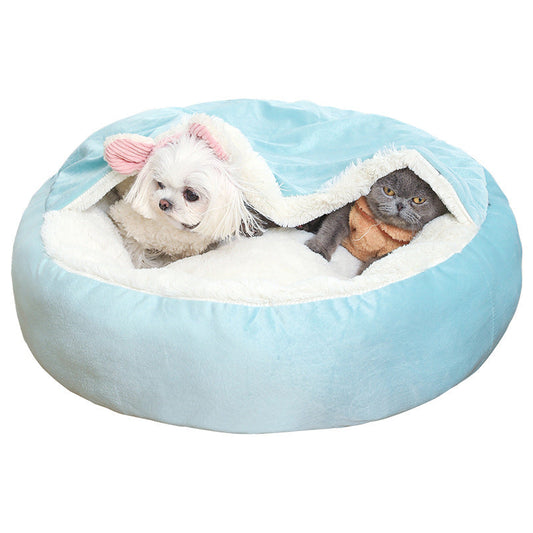 KFX-7098429 Cozy Orthopedic Dog Bed with Hooded Blanket - Waterproof and Dirt Resistant Cuddler for Cats and Puppies