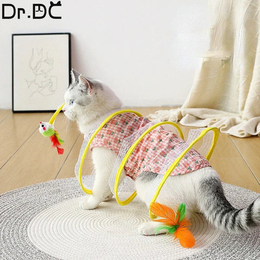 KFX-7105213 Interactive Collapsible Cat Tunnel with Mice & Feathers - Elastic Outdoor Cat Toy for Kittens