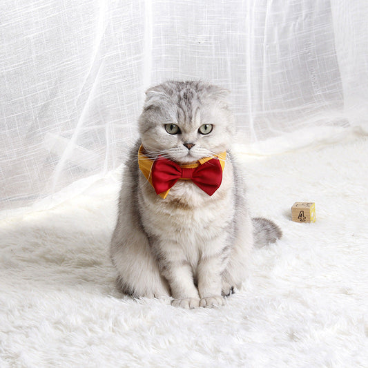 KFX-7108157 Handsome Black Dog Bow Tie in Yellow and Red or White and Black Cotton, Size S or L
