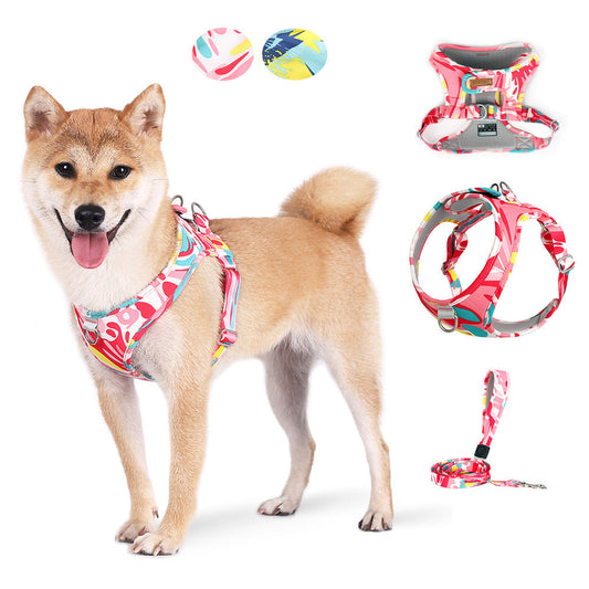 KFX-7111485 Breathable Pet Harness Suit with Traction Rope - Available in Red Flower Camouflage and Blue White Camouflage