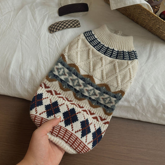 KFX-7125181 Twisted Vintage Rhombus Sweater for Dogs - Cozy Autumn and Winter Pet Clothing