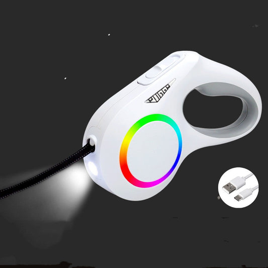 KFX-7132733 Telescopic Traction Rope for Pets with LED Light - 5M Adjustable Length, Includes Charging Cable and Collar