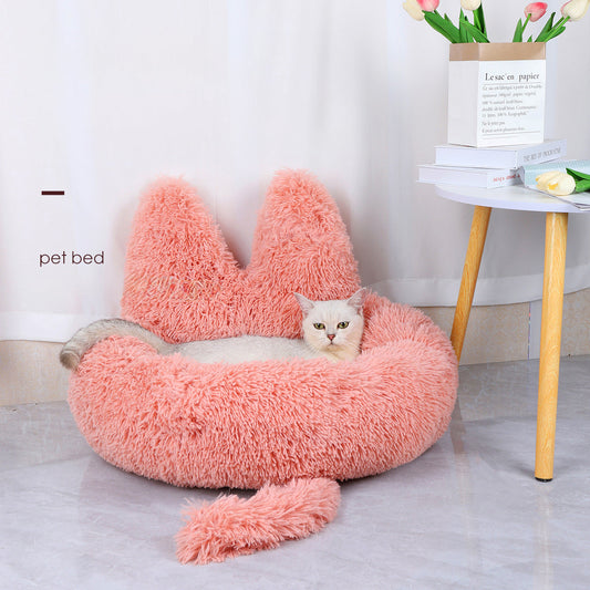 KFX-7132989 Cozy Round Plush Nest for Cats and Dogs - Warm Winter Pet Bed and Cushion