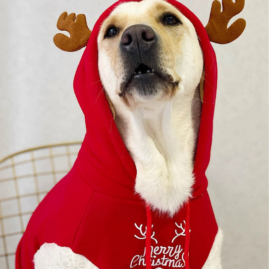 KFX-7137469 Christmas Deer Hooded Fleece Pet Sweatshirt for Dogs and Cats, Sizes XS to XXL