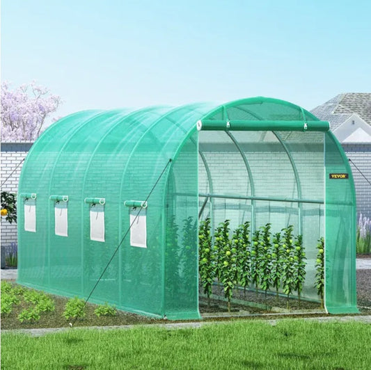 KFX-7137725 Portable Walk-in Tunnel Greenhouse with Galvanized Steel Frame and Zippered Door, 14.8 x 6.6 x 6.6 Ft, Green