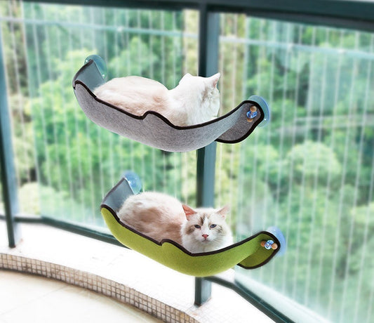 KFX-7140285 Window Sill Cat Hammock with Suction Cups - EVA and Felt Cloth, Removable Washable Mat, Indoor Outdoor Use