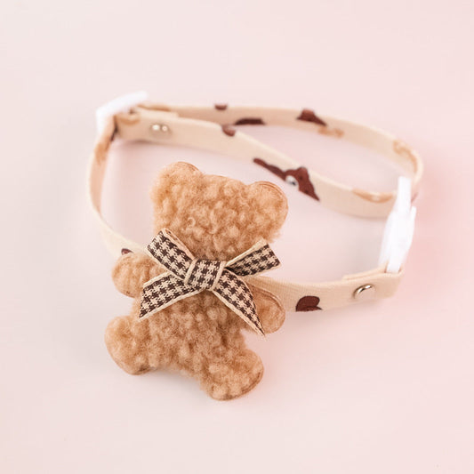 KFX-7140669 Cartoon Pet Collar with Bell for Cats and Dogs - Available in Floral and Bear Designs