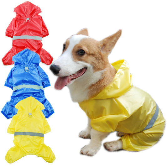KFX-7145021 Reflective Waterproof Boxer Jumpsuit for Pets - Double-Breathable Raincoat Available in Various Sizes
