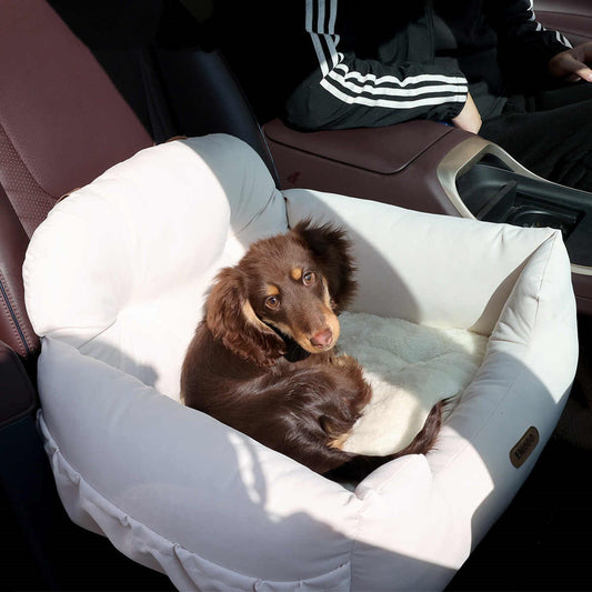 KFX-7154237 Pet Car Nest - Comfortable Suede Kennel Seat for Pets, 50x40x30cm, Milky White