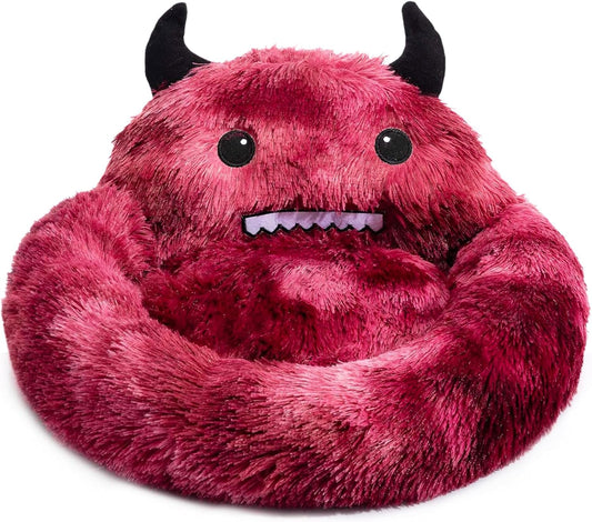 KFX-7157437 Self-Warming Round Faux Fur Pet Bed for Cats and Dogs - Cozy Monster Design, Durable Cushion, Multiple Sizes Available
