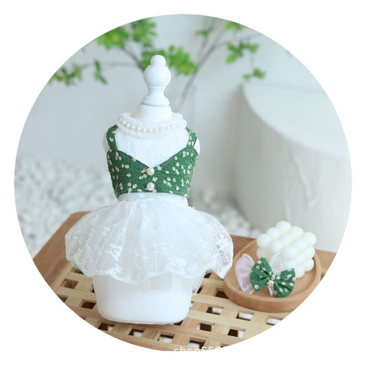 KFX-7160509 Pure White Lace Wedding Dress for Dogs with Matching Hairpin - Princess Style Pettiskirt