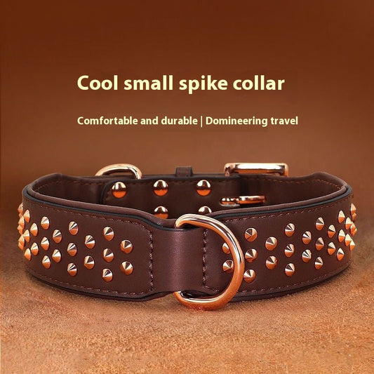 KFX-7161917 Leather Rivet Dog Collar - Anti-Bite, Available in Chocolate, Pink, and Black, Suitable for All Seasons