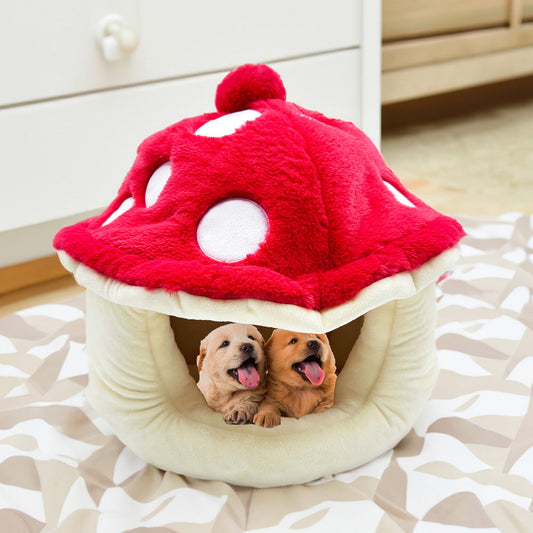 KFX-7163965 Cozy Plush Mushroom-Shaped Half Enclosed Cat Kennel, 42cm