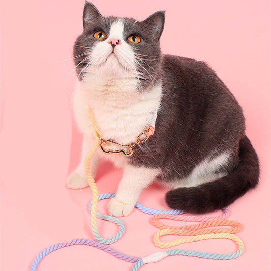 KFX-7180989 Adjustable Rainbow Cotton Dog Leash – 1.8m Lightweight Traction Rope