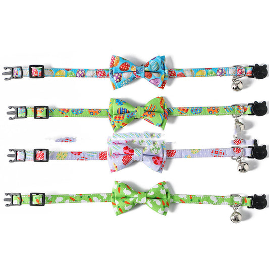 KFX-7184957 Easter Themed Removable Bow Cat Collar with Bell, Adjustable Polyester Design
