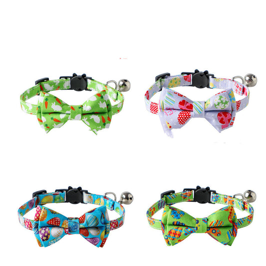 KFX-7184957 Easter Themed Removable Bow Cat Collar with Bell, Adjustable Polyester Design