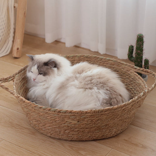 KFX-7202493 Woven Cat Litter Nest with Optional Cooling Pad and Japanese Sleeping Mat - 50x37x8cm