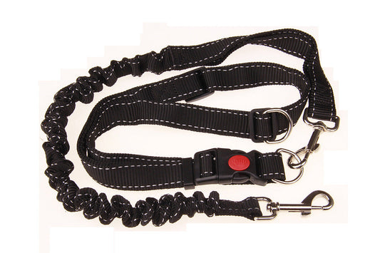 KFX-7219517 Elastic Dog Running Leash with Traction Belt – Nylon, Black, Adjustable Length 85CM to 65CM