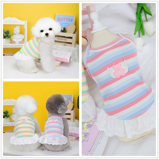 KFX-7220285 Colorful Striped Pet Skirt with Wings for Dogs, Cotton Material