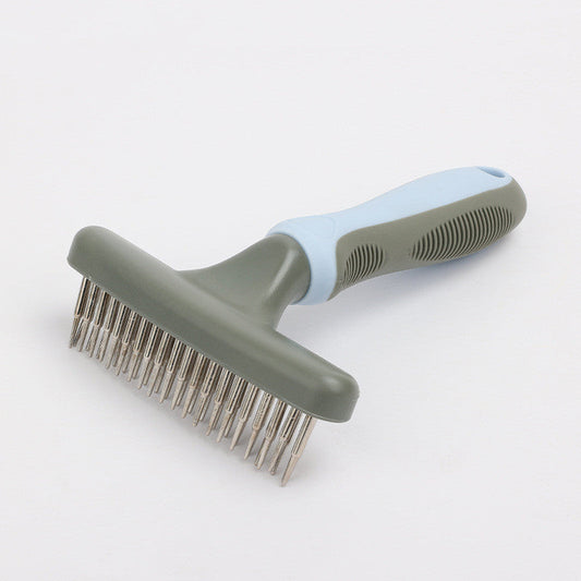 KFX-7221309 Double Row Pet Comb Brush for Cleaning and Grooming - Plastic, 155x43x110mm, Available in Pink, Green, Blue