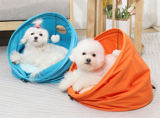 KFX-7229501 Medium Oxford Cloth Cylinder Pet Nest for Cats and Dogs - Cozy PP Cotton Cushion, Orange/Blue