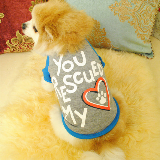 KFX-7229629 Monogrammed Cotton Pet Vest in Red and Blue - Casual Style for Small to Large Dogs