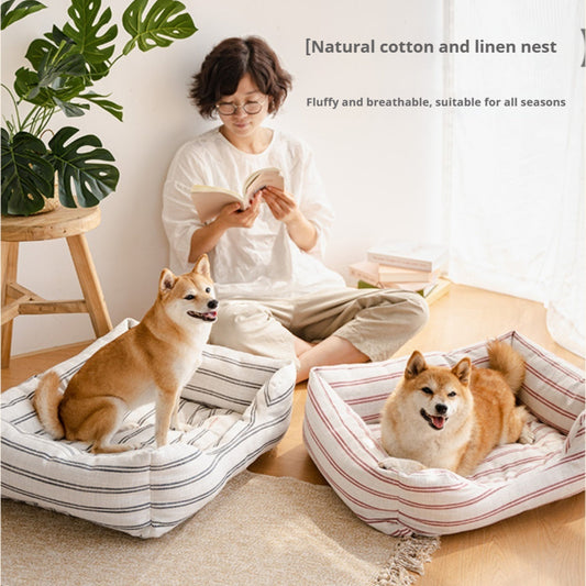 KFX-7235261 Cotton and Linen Universal Pet Mat for All Seasons - Non-Removable and Washable, Classic Red, Size M/L