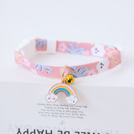 KFX-7238973 Colorful Polyester Pet Collar with Safety Buckle and Bell for Cats and Dogs