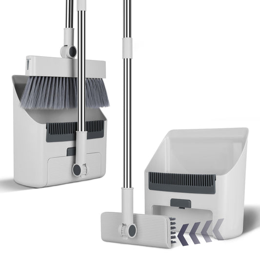 KFX-7248189 4-in-1 Broom and Dustpan Set with Adjustable Stainless Steel Handle for Indoor and Outdoor Cleaning