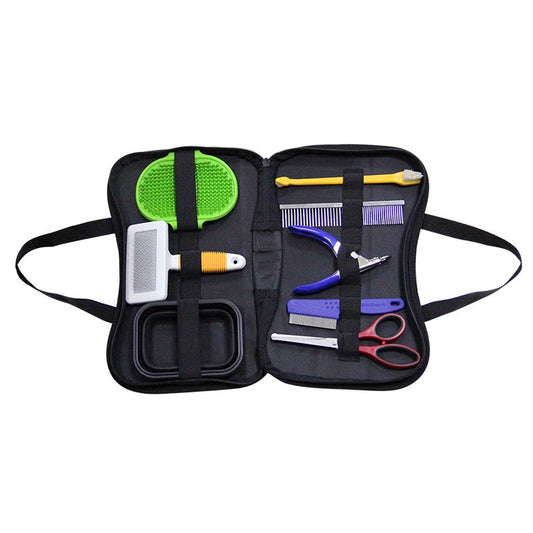 KFX-7248317 Pet Grooming Tools Set – Essential Stainless Steel and PU Cleanliness Kit for Dogs