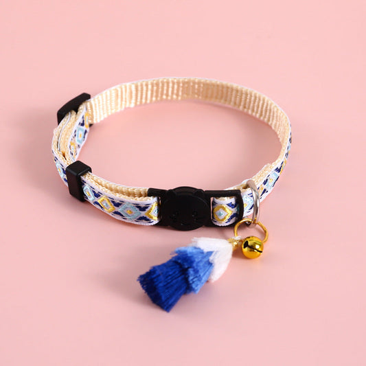 KFX-7250493 Adjustable Double Layer Nylon Necklace with Tassels and Safety Buckle - Pink and Blue Options