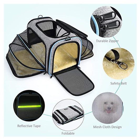 KFX-7254717 Expandable Soft-Sided Pet Carrier with Multiple Entry Points and Reflective Safety Tapes for Cats and Dogs