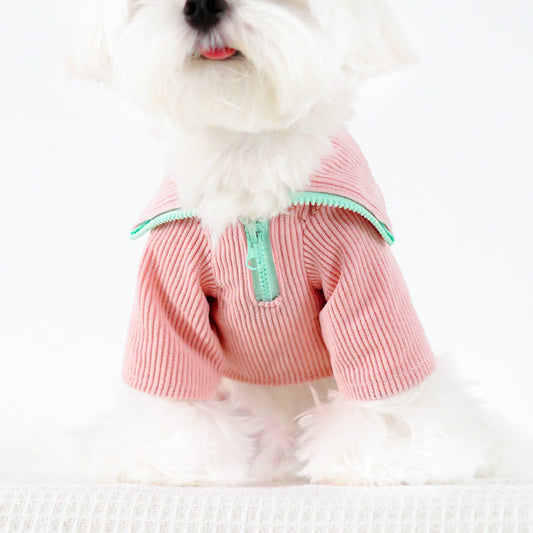KFX-7276093 High Neck Zip Dog Vest in Pink - Fashionable Minimalist Design for Pets