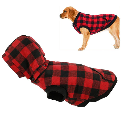 KFX-7283645 Warm Autumn & Winter Plaid Detachable Hat Pet Dog Jacket