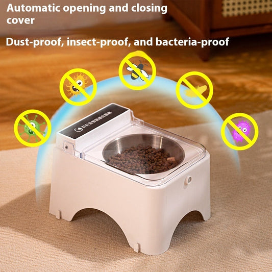 KFX-7287229 Automatic Cat Bowl Feeder with Lid-Opening Mechanism - Available in Plastic, Stainless Steel, and Ceramic