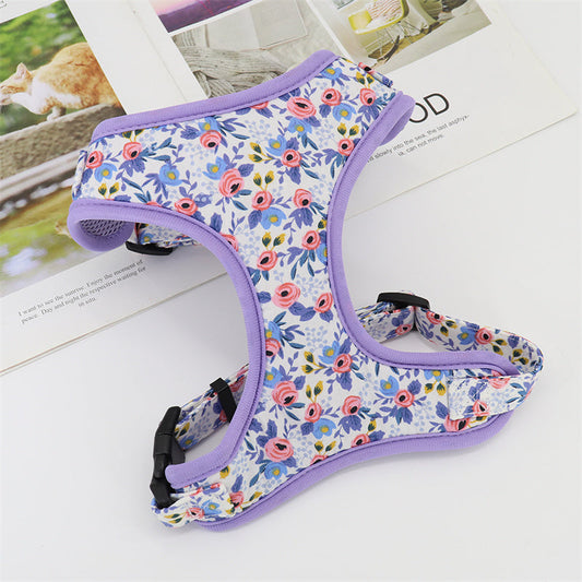 KFX-7296061 Traction Rope Vest with Cute Floral Design in Purple, Orange, Pink, and Green - Polyester, Multiple Sizes Available