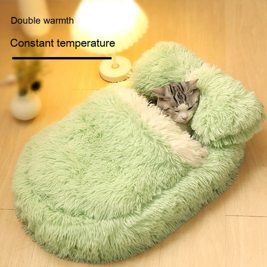 KFX-7298621 Long Wool Oval Pet Bed - Warm Cat and Dog Nest in Various Colors and Quilted Options