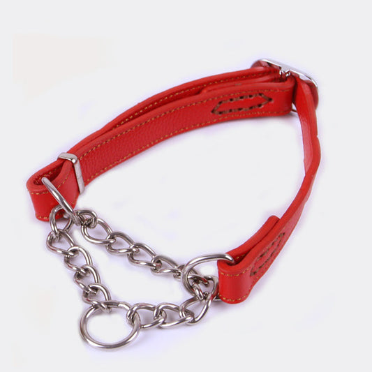 KFX-7298749 Cowhide Semi-Controlled P Chain Collar for Small Dogs - Black and Brown Options