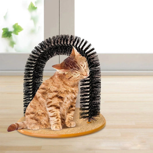 KFX-7319613 Arch Type Cat Rubbing Device with Massage Brush and Scratching Pad