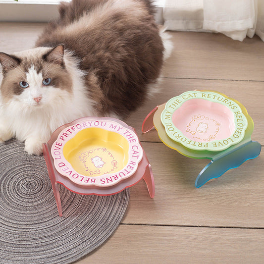 KFX-7319997 Ceramic Cat Bowl with Anti-Tumble Design in Multiple Colors