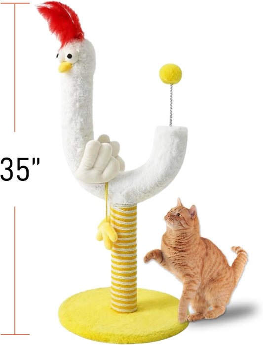 KFX-7321277 Curved Sisal Cat Scratching Post with Spring Ball for Indoor Cats - Durable and Stable Design