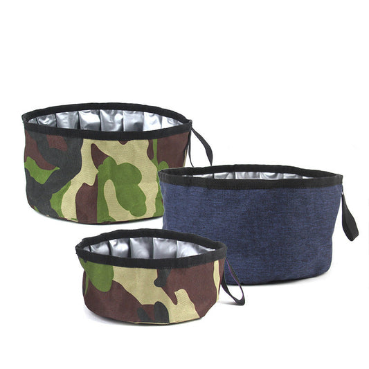 KFX-7341117 Portable Folding Dog Food Bowl in Oxford Cloth – Camouflage Green, Dark Blue, Pink, Sizes Available