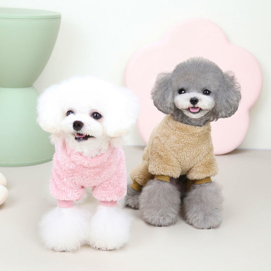 KFX-7345213 Tricolor Coral Velvet Dog Sweater for Winter - Four-Legged Design, Warm and Casual