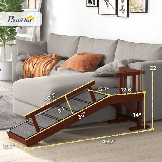 KFX-7352253 Wooden Dog Ramp with Removable Guardrails, Non-Slip Carpet Surface, 20° Slope for Pets Up to 66 lbs